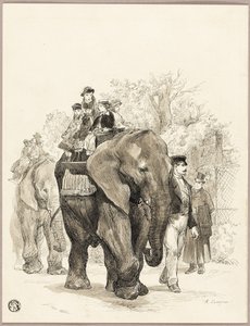 Olifant met ruiters in Jardin des Plantes, Parijs door Auguste Andre Lancon