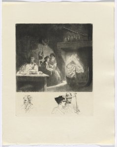 Frédéric Mistral: Mémoires et Recits van Frédéric Mistral: familiescène/buste van drie figuren (inzet na p. 48) door Auguste Brouet