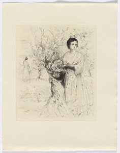 Frédéric Mistral: Mémoires et Recits van Frédéric Mistral: vrouw buiten met een mand bloemen (invoegen na p. 192) door Auguste Brouet