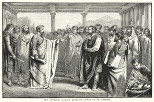 De keizer Marcus Aurelius komt om onderwezen te worden door Auguste Francois (after) Laby