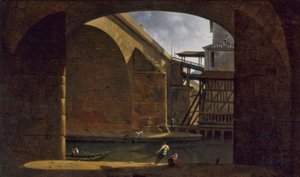 Le Pont et la Pompe Notre-Dame, gezien vanaf de boog van de kade van Gesvres, in 1816