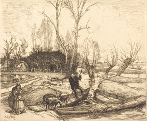 In het overstroomde moeras - De herder Au marais inondé - Le berger, 1911 door Auguste Lepere