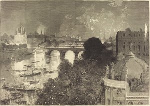14 Juli. Verlichting van de Seine van Pont Neuf tot Pont au Change door Auguste Lepere