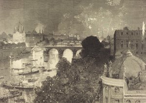 Le 14 Juillet. Verlichting van de Seine van Pont Neuf tot Pont au Change, 1882 door Auguste Lepere
