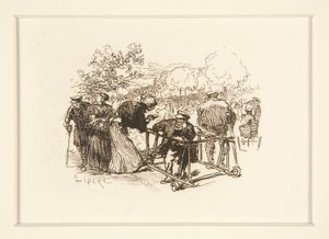 Man in Walker, met andere figuren in een park door Auguste Lepere