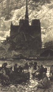 Waterplaats achter Notre-Dame door Auguste Lepere