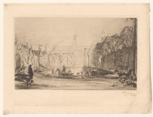 Gezicht op het Spaarne en de Sint Bavo door Auguste Lepère (signed by artist)