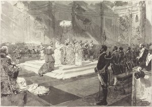 Koninklijke Doop aan het Spaanse Hof door Auguste Lepère after Daniel Vierge