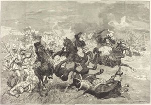 In Soedan: Slag bij El-Teb door Auguste Lepère and Jacques Beltrand after Józef Chelmonski