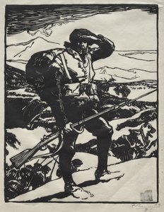 Chasseur Alpin kijkt naar de Rijnvlakte door Auguste Louis Lepère