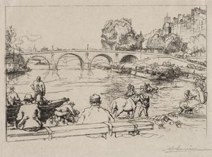 De drinkplaats bij Pont Marie door Auguste Louis Lepère