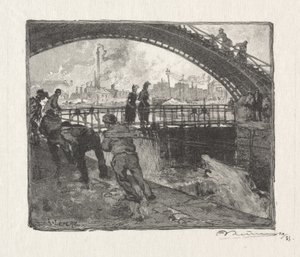 De Sluis van het St. Martin Kanaal door Auguste Louis Lepère