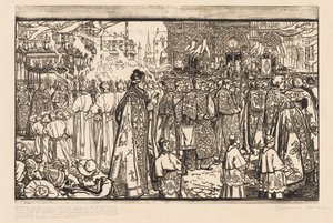 De Processie van het Fête-Dieu in Nantes door Auguste Louis Lepère