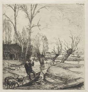 Man in een boot met drie schapen door Auguste Louis Lepère