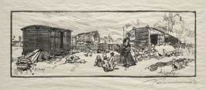 Het koetshuis (Le wagon-logement) door Auguste Louis Lepère