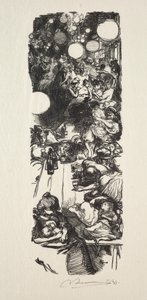 14 Juillet, Rue de Belleville, middernacht door Auguste Louis Lepère