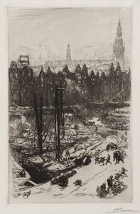 Amsterdam, uitzicht op Victoria Hotel door Auguste Louis Lepère