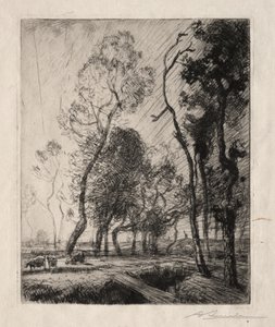 Zonsondergang achter de bomen, 1909