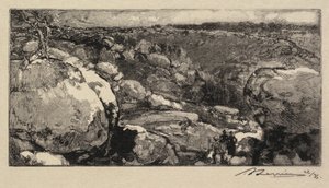 Fontainebleau Bos: Het Cirque van Long-Rocher (La Forêt de Fontainebleau: Le cirque du Long-Rocher) door Auguste Louis Lepère