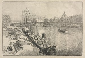 Grote stoomschip aan de kade, Parijs