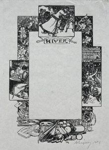 Parijs Almanak, 1897: Decoratieve Rand, Winter door Auguste Louis Lepère