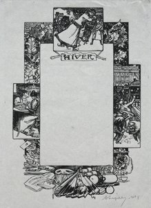 Parijs Almanak, 1897: Decoratieve rand, winter, 1897 door Auguste Louis Lepère