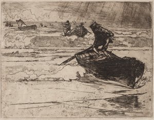 Vissers vluchten voor de storm door Auguste Louis Lepère