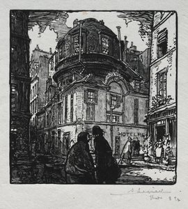 Zicht op het Hotel Colbert door Auguste Louis Lepère