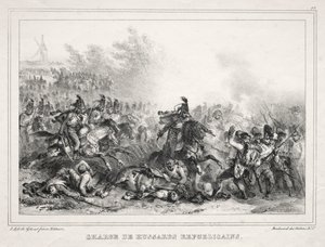 Album voor 1833: Aanval van Republikeinse Huzaren door Auguste Raffet