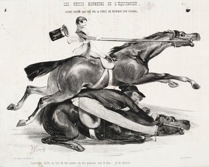 De kleine geneugten van het paardrijden: Jonge stalknecht die niet sterk genoeg is om zijn paard vast te houden door Auguste Rodin