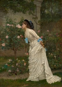 Dame die aan rozen ruikt. 1879 door Auguste Toulmouche
