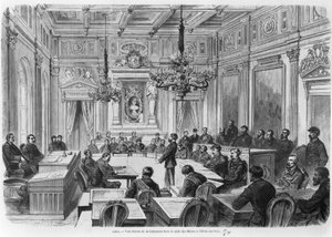 Leden van de Commune in vergadering in het Hotel de Ville, Salle des Maires, Parijs, 1871 door Auguste Victor Deroy