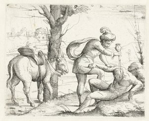 Barmhartige Samaritaan (Concordantie Oude en Nieuwe Testament) door Augustin Hirschvogel