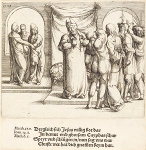 Christus wordt Bespot en Kajafas Scheurt Zijn Kleren door Augustin Hirschvogel