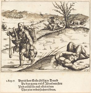 David onthoofdt Goliath, 1547 door Augustin Hirschvogel