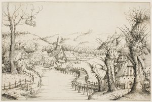 Landschap met een Gebogen Houten Brug door Augustin Hirschvogel