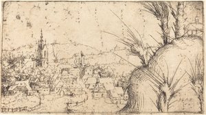Landschap met een stad links