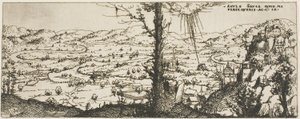 Landschap met een Boom in het Midden van de Voorgrond door Augustin Hirschvogel