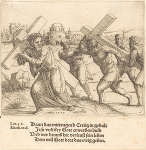 Man draagt het kruis na Christus door Augustin Hirschvogel