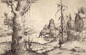 Rivierlandschap met een stevige boom