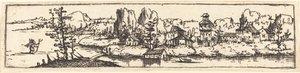 Rivierlandschap met Sint-Christoffel door Augustin Hirschvogel