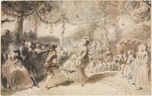 Gekostumeerde dansers die optreden in een tuinherberg, 1756 door Augustin de Saint Aubin