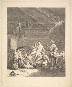 Vignet van het eerste volume, pagina 165: Gebruik van de Russen na het huwelijk en voor de bruiloft door Augustin de Saint Aubin