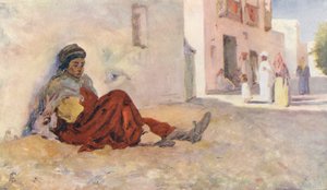 Een straat in Biskra (kleurenlitho) door Augustine Fitzgerald