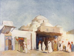 Moskee koepels in Tunis (kleurenlitho) door Augustine Fitzgerald