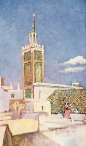 De minaret van de Grote Moskee van Tanger (kleurenlitho) door Augustine Fitzgerald