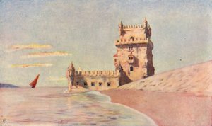 Toren van San Vincente in Belem, Lissabon (kleurenlitho)