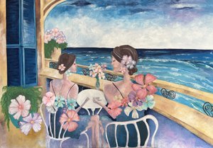 Balkon met uitzicht op de Middellandse Zee door Augustus Caelthorne
