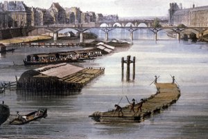 Goederentransport in Parijs, ca. 1810 door Augustus Charles (after) Pugin