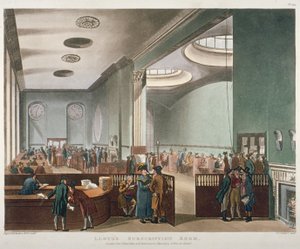 Interieur van Lloyds Abonnementsruimte in de Royal Exchange, City of London, 1809